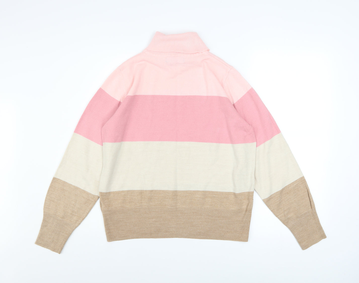 Marks and Spencer Women's Multicoloured Roll Neck Striped Jumper Size 14