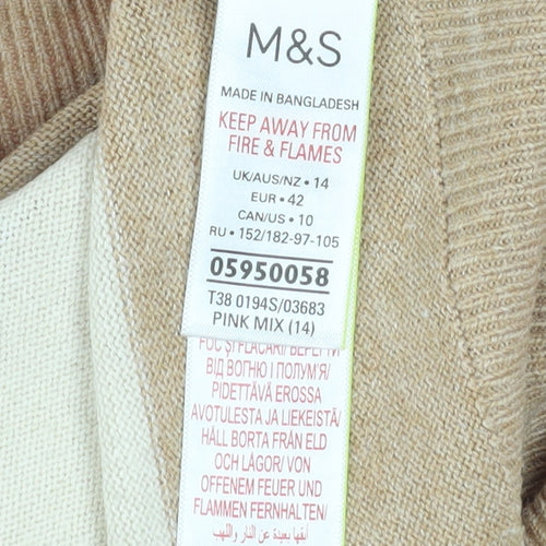 Marks and Spencer Women's Multicoloured Roll Neck Striped Jumper Size 14