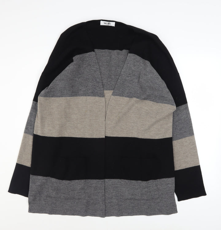 Wallis Women’s Grey Striped Wool Blend Long Sleeve Cardigan S/M