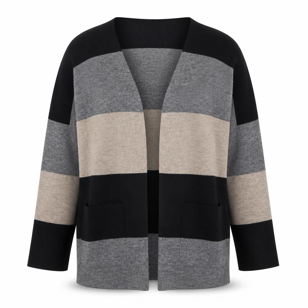 Wallis Women’s Grey Striped Wool Blend Long Sleeve Cardigan S/M