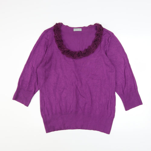 Marks and Spencer Women Purple Size 18 Ruffle Scoop Neck Jumper