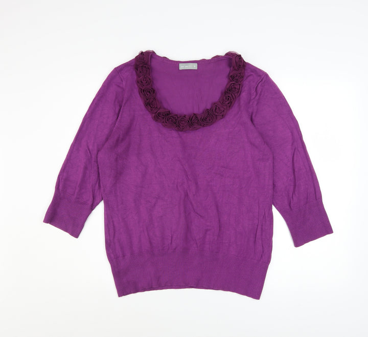 Marks and Spencer Women Purple Size 18 Ruffle Scoop Neck Jumper
