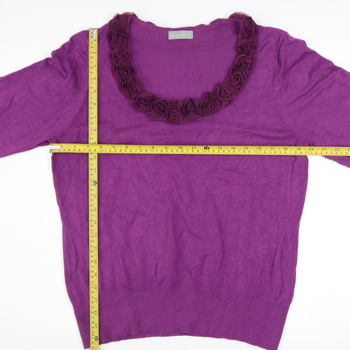 Marks and Spencer Women Purple Size 18 Ruffle Scoop Neck Jumper