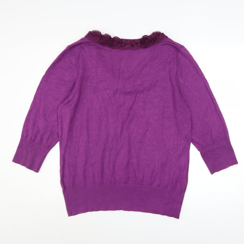 Marks and Spencer Women Purple Size 18 Ruffle Scoop Neck Jumper
