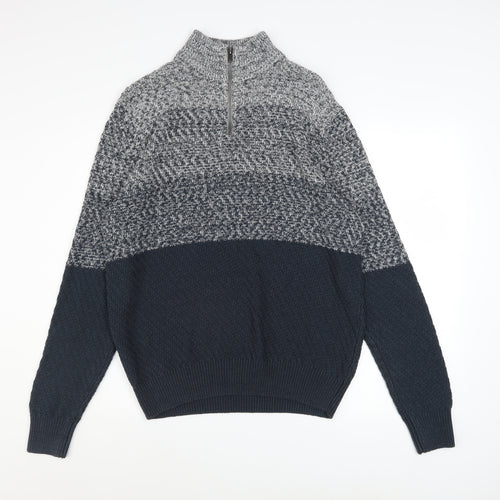 Tu Men's Grey Chunky Half Zip Knit Jumper M Regular Fit
