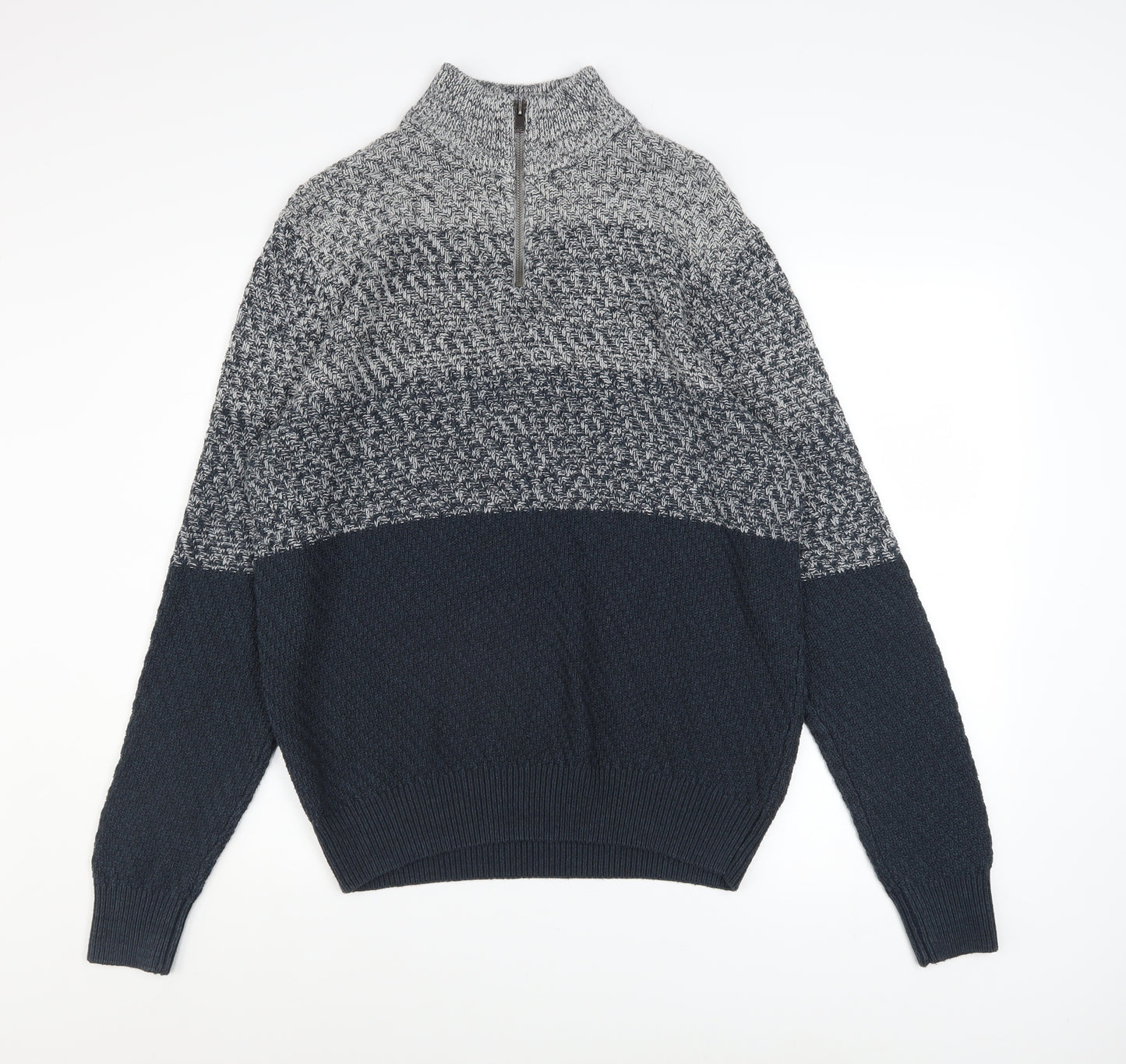 Tu Men's Grey Chunky Half Zip Knit Jumper M Regular Fit