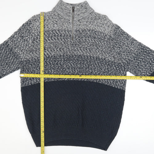 Tu Men's Grey Chunky Half Zip Knit Jumper M Regular Fit