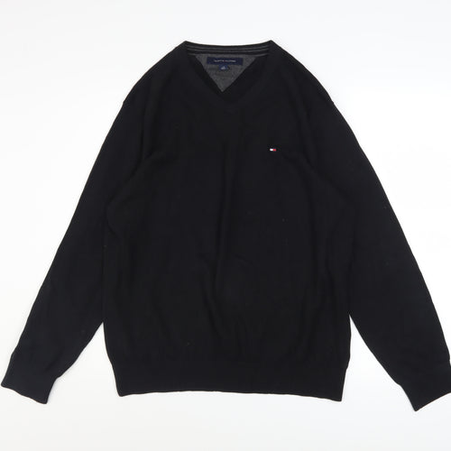 Tommy Hilfiger Men's Black Cotton V-Neck Jumper Size L