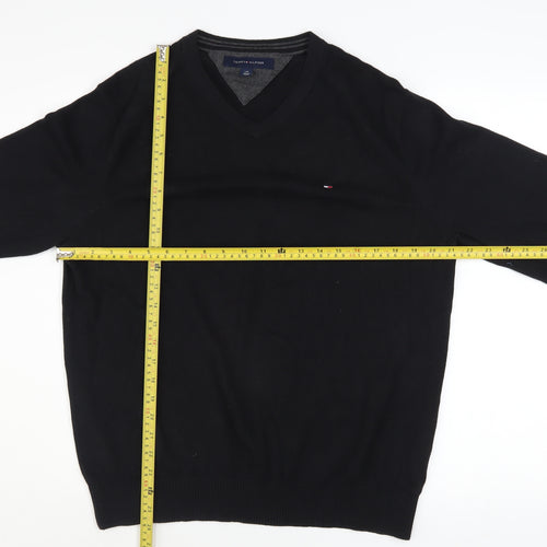 Tommy Hilfiger Men's Black Cotton V-Neck Jumper Size L