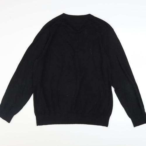 Tommy Hilfiger Men's Black Cotton V-Neck Jumper Size L