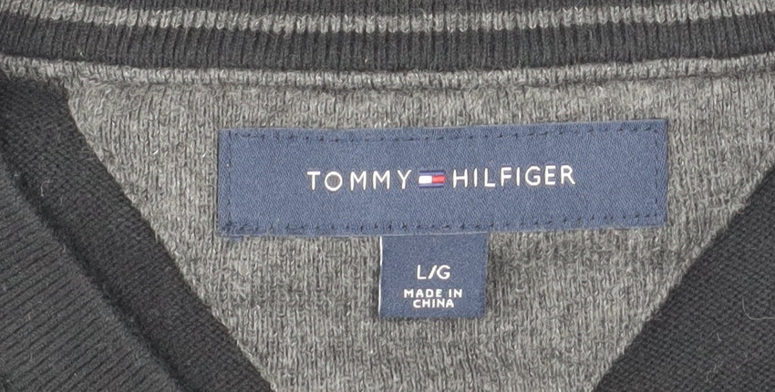 Tommy Hilfiger Men's Black Cotton V-Neck Jumper Size L