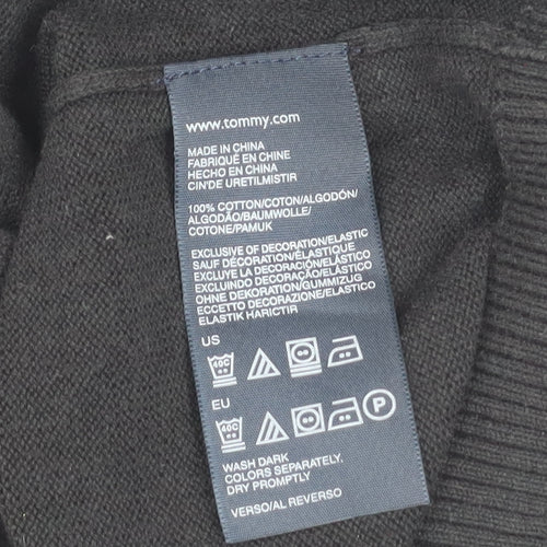 Tommy Hilfiger Men's Black Cotton V-Neck Jumper Size L