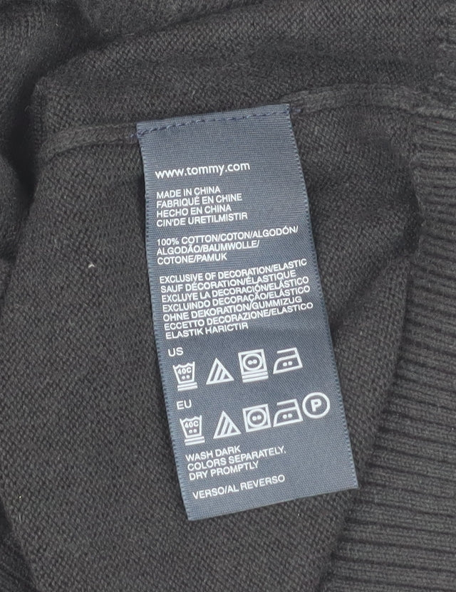 Tommy Hilfiger Men's Black Cotton V-Neck Jumper Size L