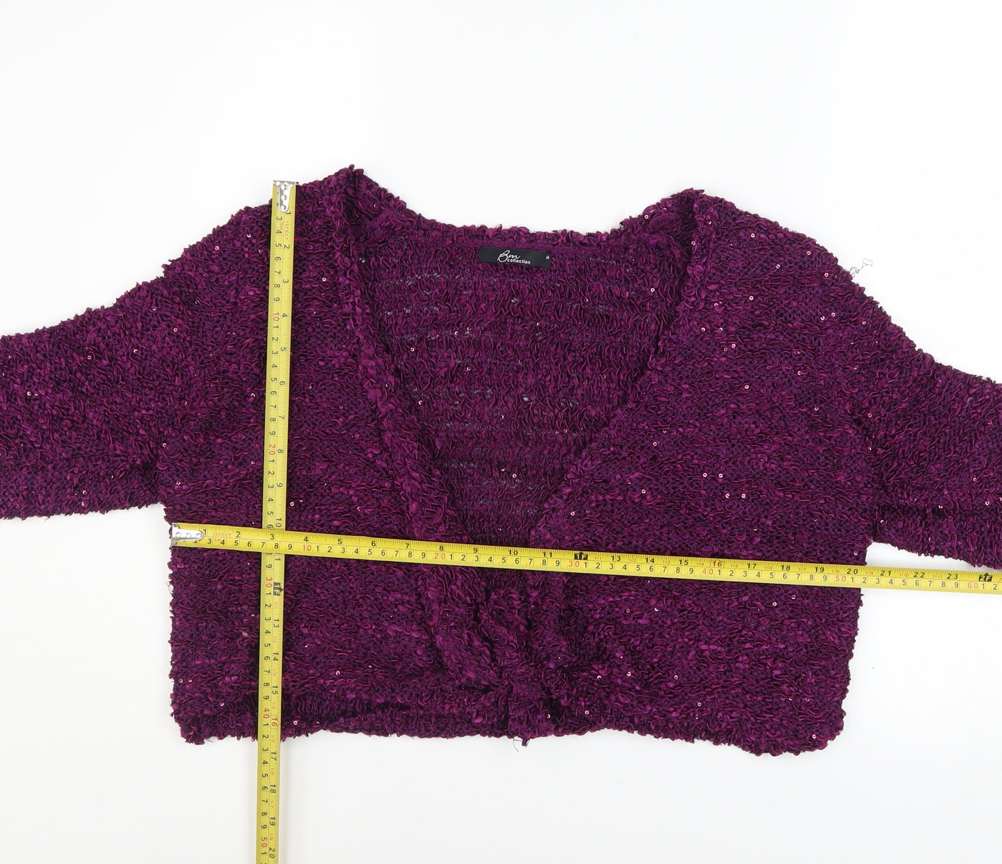 BM Collection Women's Purple Sequin Knit Cardigan M