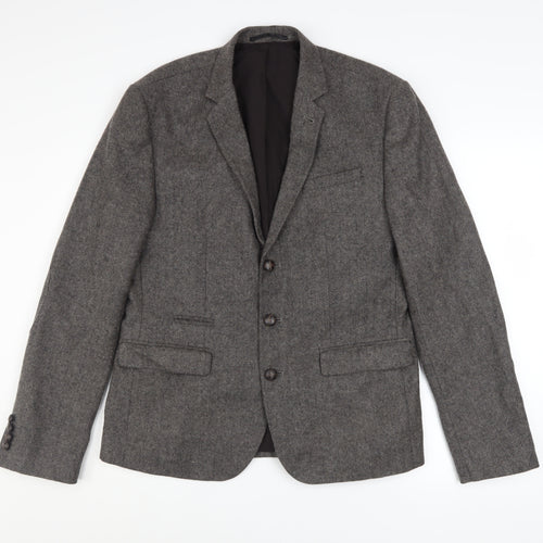 ASOS Women Grey Wool Blend Single-Breasted Blazer Jacket Size 40