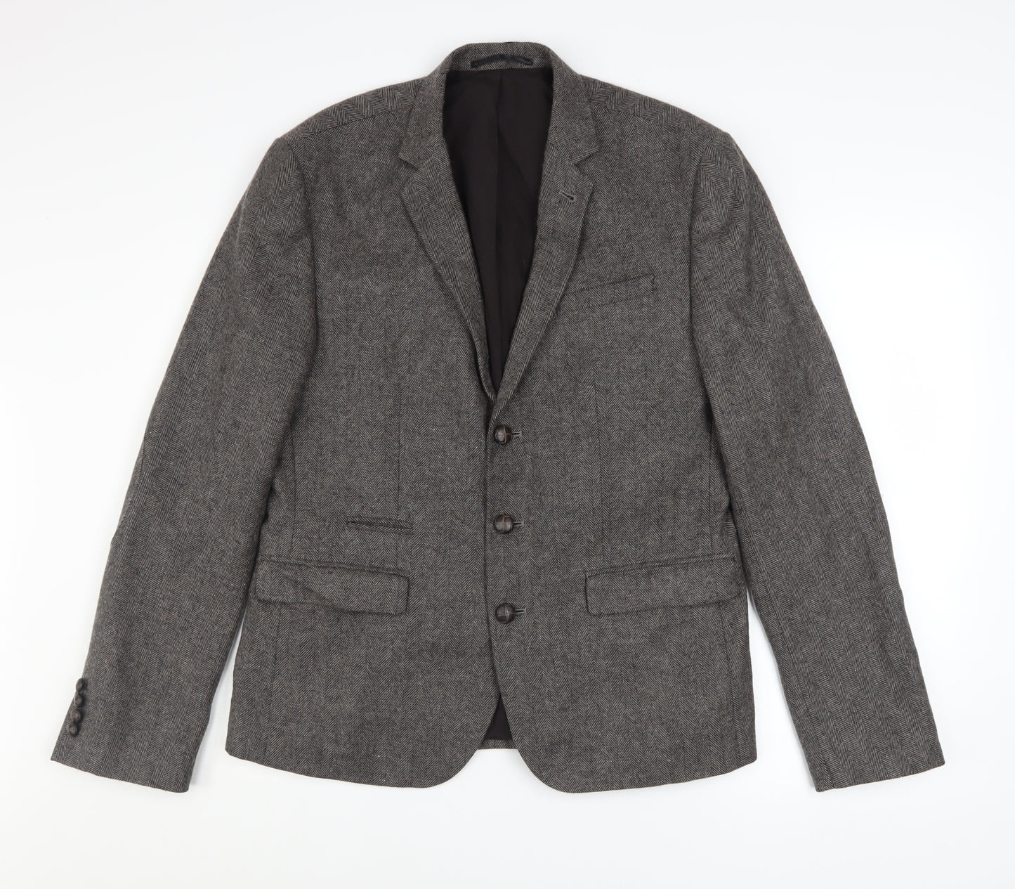 ASOS Women Grey Wool Blend Single-Breasted Blazer Jacket Size 40