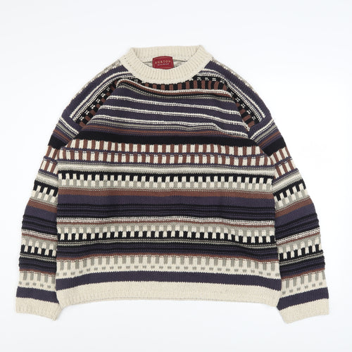 Burton Menswear Men's Multicoloured Striped Crew Neck Cotton Silk Jumper Size S
