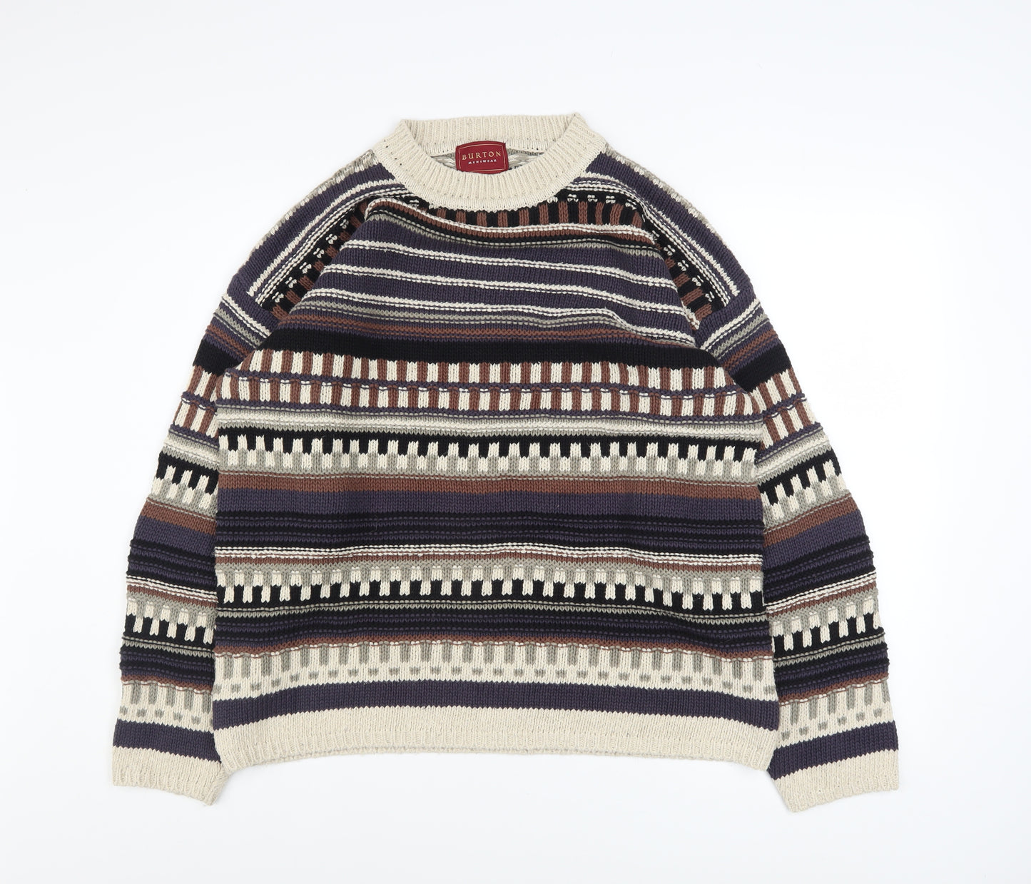 Burton Menswear Men's Multicoloured Striped Crew Neck Cotton Silk Jumper Size S