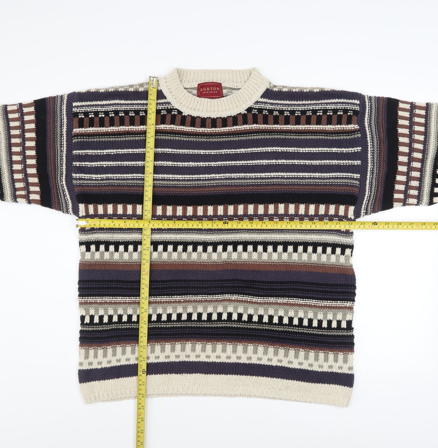 Burton Menswear Men's Multicoloured Striped Crew Neck Cotton Silk Jumper Size S