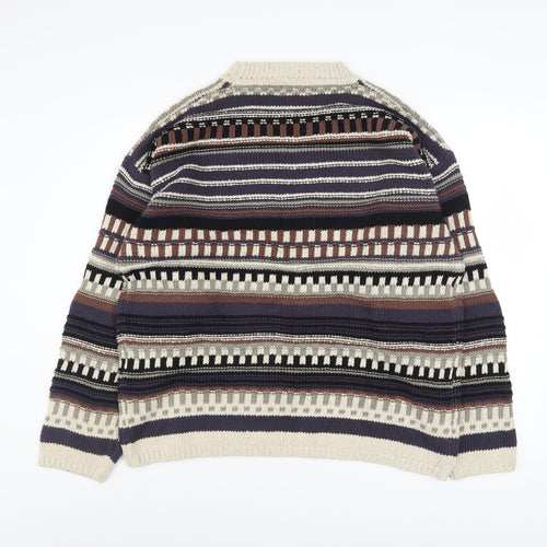 Burton Menswear Men's Multicoloured Striped Crew Neck Cotton Silk Jumper Size S