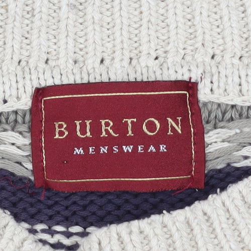 Burton Menswear Men's Multicoloured Striped Crew Neck Cotton Silk Jumper Size S
