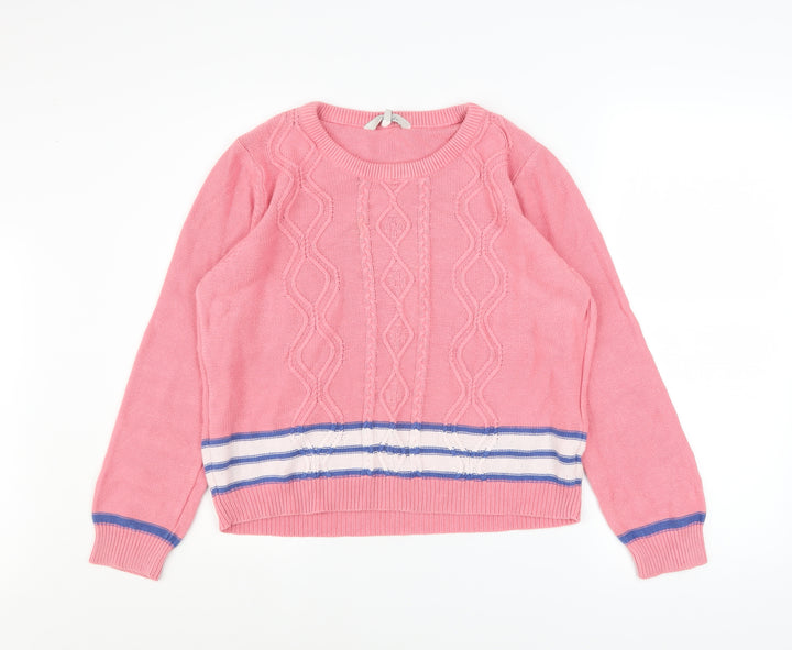 Peacocks Women’s Pink Cotton Cable-Knit Jumper Size L