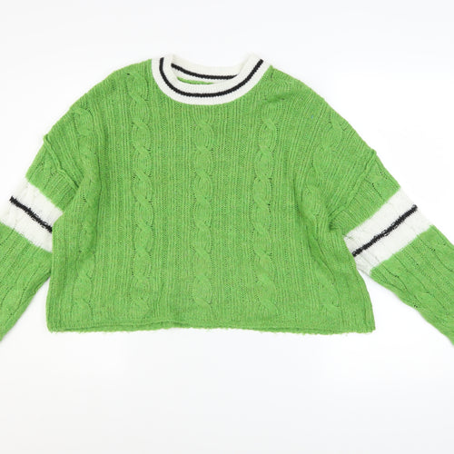 ASOS DESIGN Womens Green Cable-Knit Crew Neck Relaxed Pullover Jumper Size M