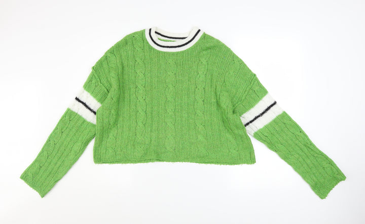 ASOS DESIGN Womens Green Cable-Knit Crew Neck Relaxed Pullover Jumper Size M