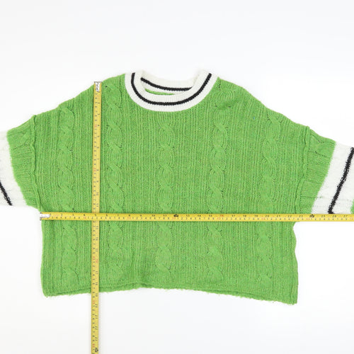 ASOS DESIGN Womens Green Cable-Knit Crew Neck Relaxed Pullover Jumper Size M