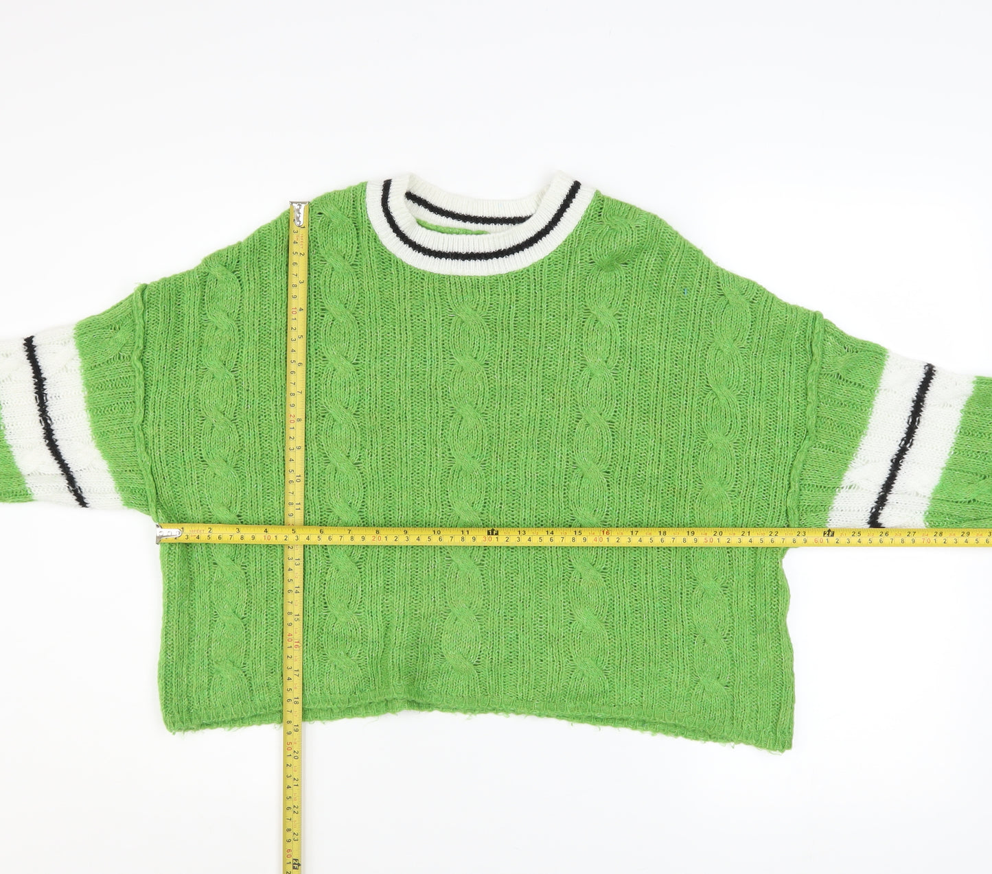 ASOS DESIGN Womens Green Cable-Knit Crew Neck Relaxed Pullover Jumper Size M