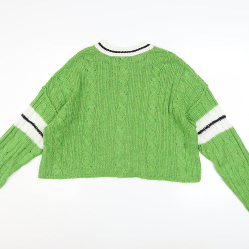 ASOS DESIGN Womens Green Cable-Knit Crew Neck Relaxed Pullover Jumper Size M