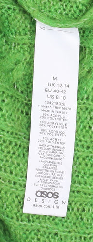 ASOS DESIGN Womens Green Cable-Knit Crew Neck Relaxed Pullover Jumper Size M