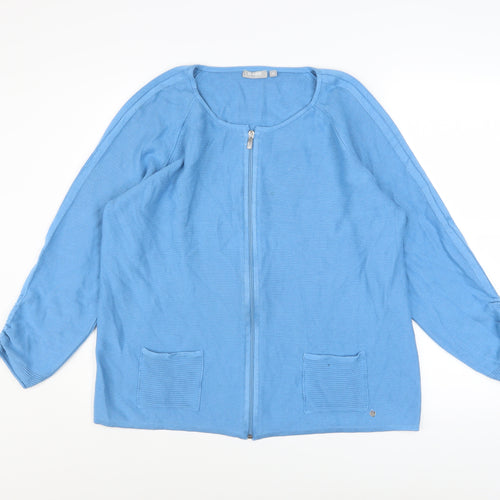 Rabe Women Blue Cotton Blend Zip Knit Jacket Size 18