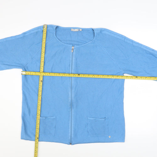 Rabe Women Blue Cotton Blend Zip Knit Jacket Size 18