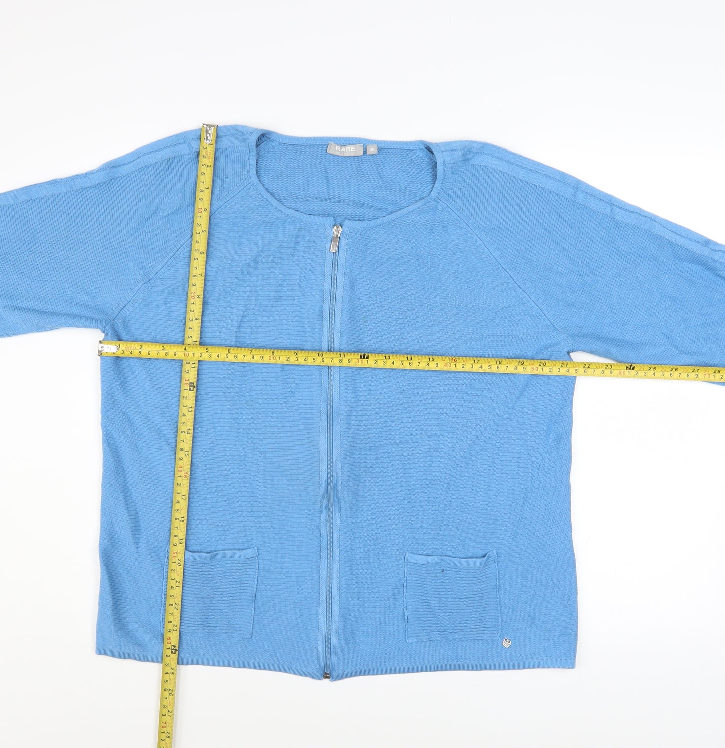Rabe Women Blue Cotton Blend Zip Knit Jacket Size 18