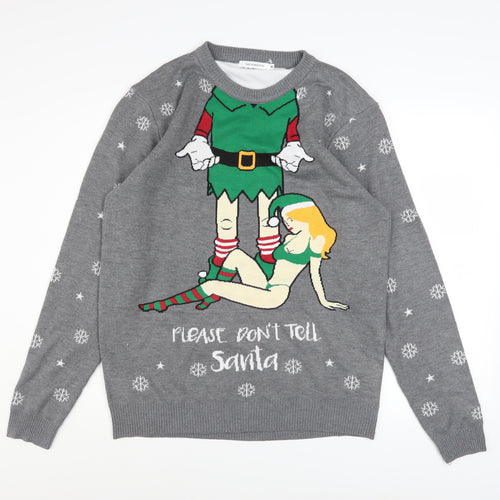 Noroze Men's Grey XL Funny Christmas Jumper Please Don't Tell Santa