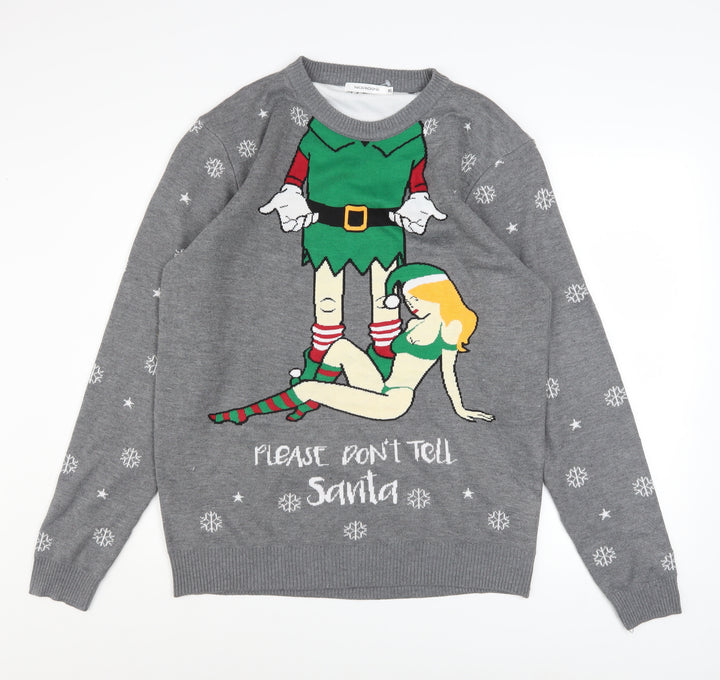 Noroze Men's Grey XL Funny Christmas Jumper Please Don't Tell Santa