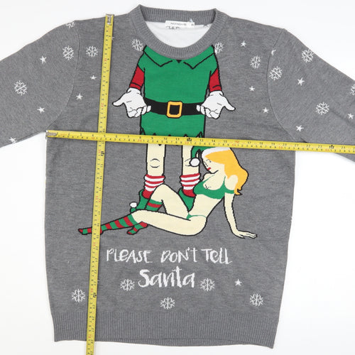 Noroze Men's Grey XL Funny Christmas Jumper Please Don't Tell Santa