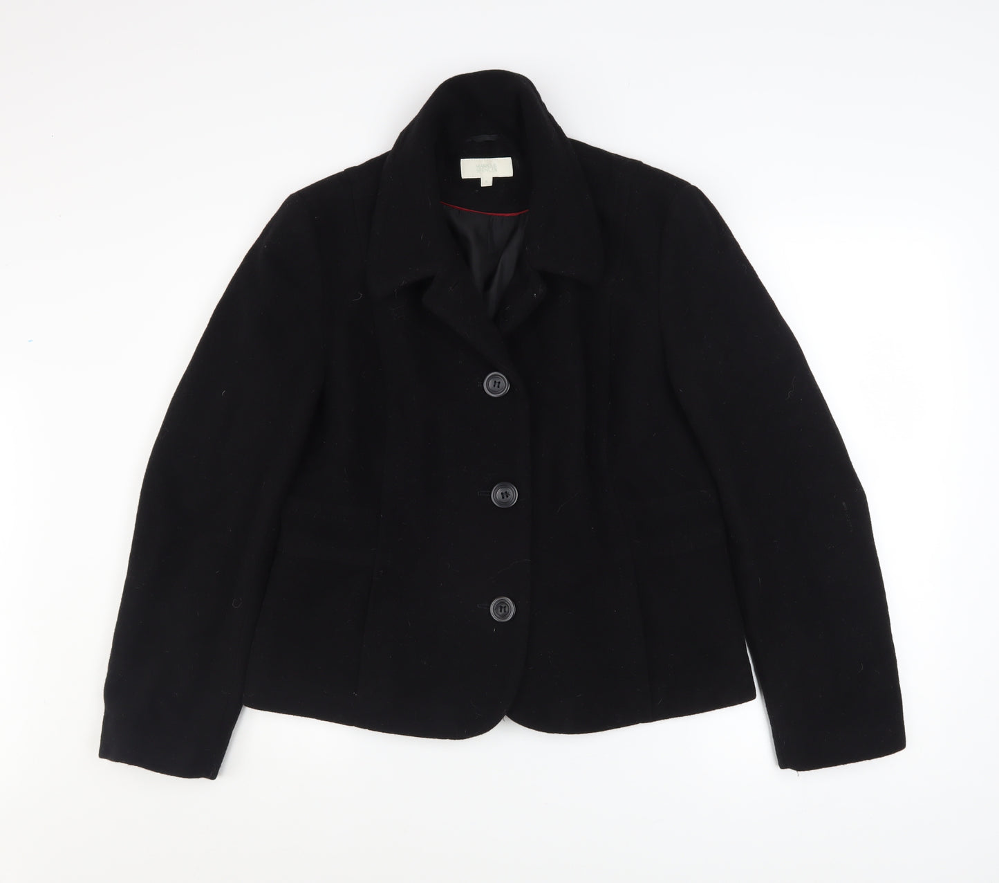 Marks and Spencer Womens Black Wool Blend Blazer Jacket UK 16