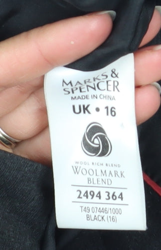 Marks and Spencer Womens Black Wool Blend Blazer Jacket UK 16