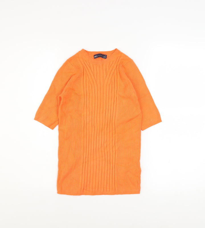 Marks and Spencer Womens Orange Knit 3/4 Sleeve Basic T-Shirt M