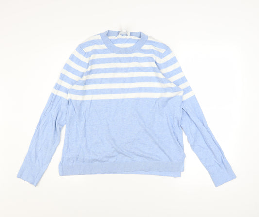 The White Company Women's Blue Striped Cotton Blend Jumper Size 12