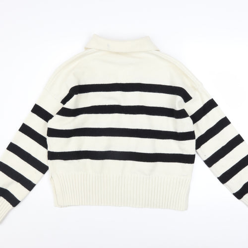Bershka Women’s Black White Striped V-Neck Knit Jumper Size 12