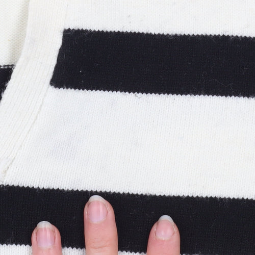 Bershka Women’s Black White Striped V-Neck Knit Jumper Size 12