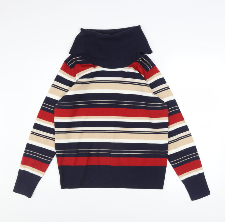 Isle Essentials Women’s Multicoloured Roll Neck Stripe Jumper Size M 14-16