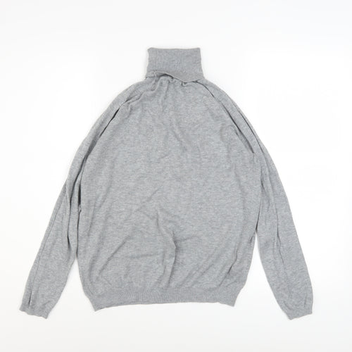 MANGO Womens Grey Roll Neck Cotton Blend Jumper Size 10