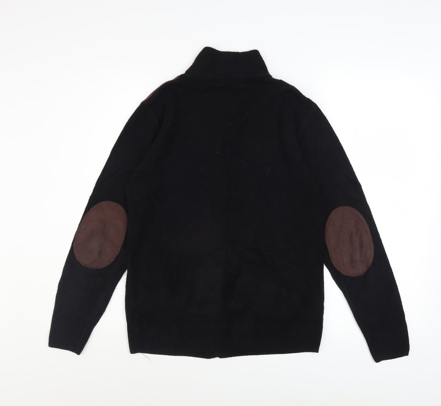 Valorwang Men's Black Knit Full Zip Jacket M with Brown Patches