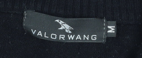 Valorwang Men's Black Knit Full Zip Jacket M with Brown Patches