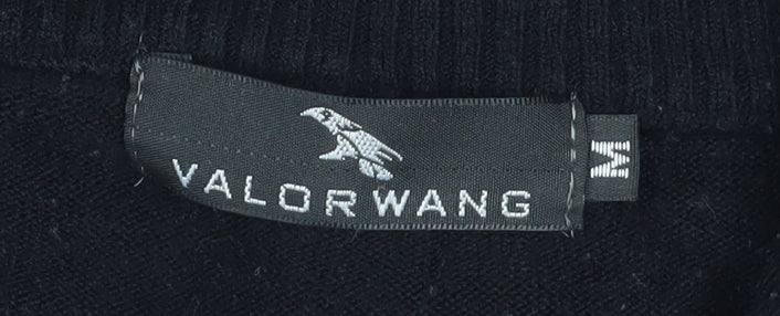 Valorwang Men's Black Knit Full Zip Jacket M with Brown Patches