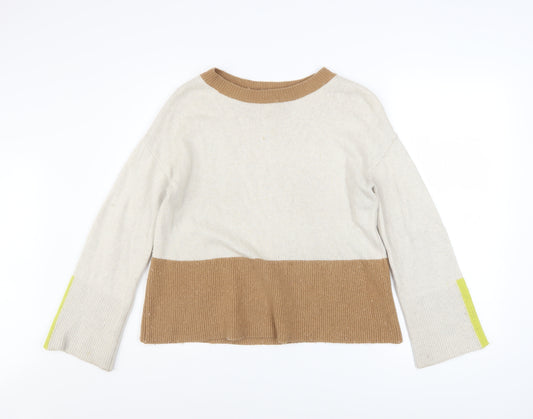 White Stuff Women’s Beige Colourblock Crew Neck Jumper Size 14